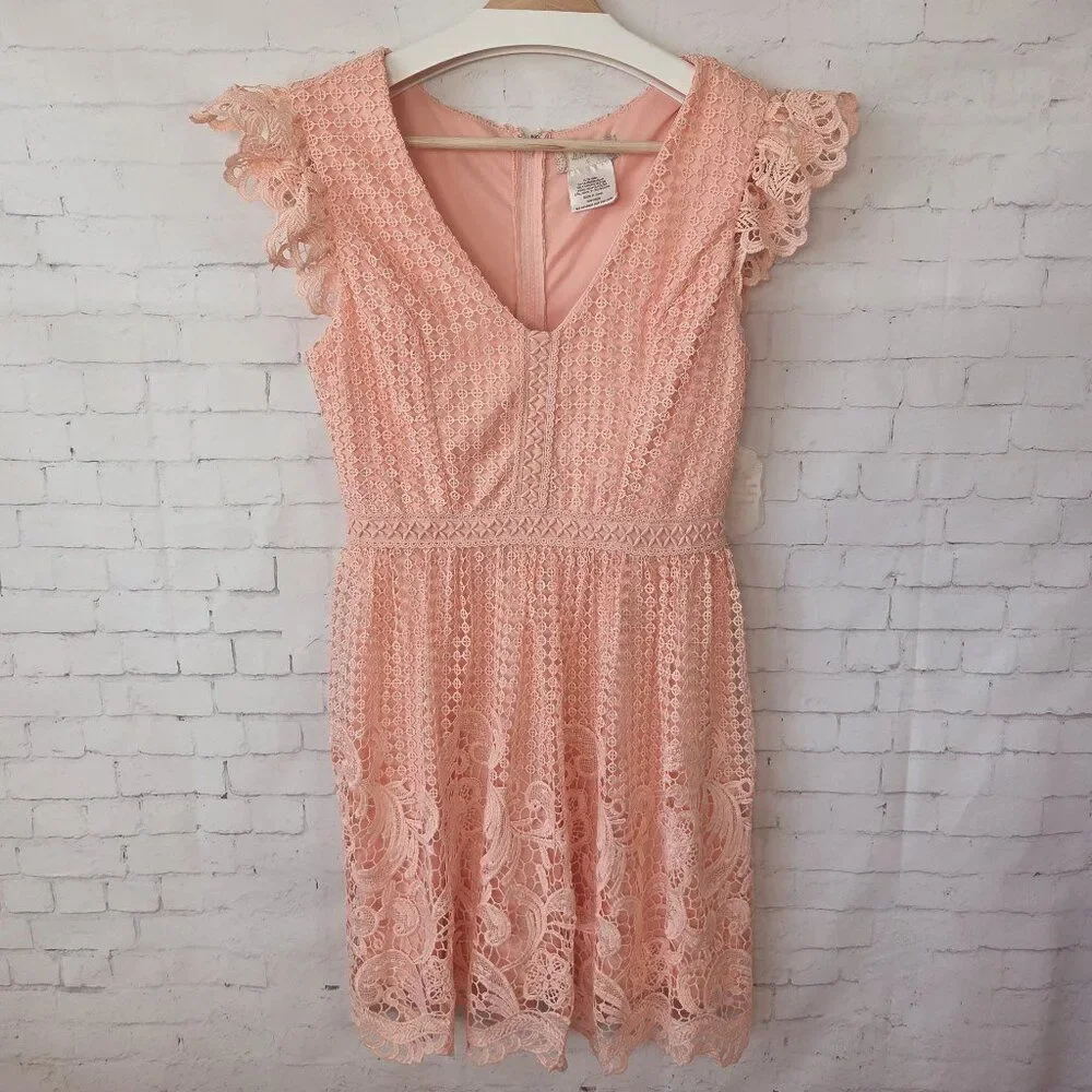 Altar'd State Coral Peach Lace Crochet Dress Size S NEW Party Princess Peach
